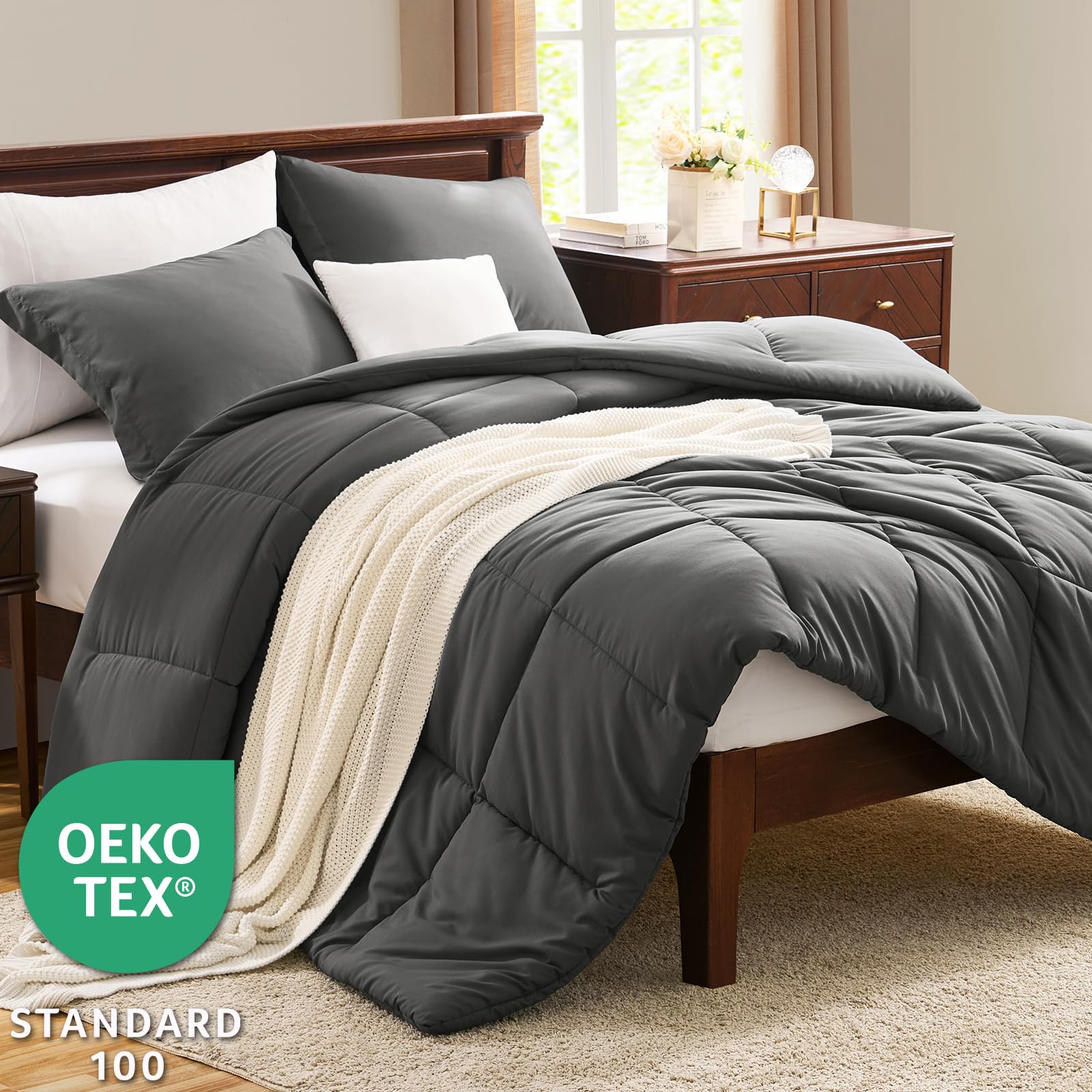 CozyLux queen comforter with pillow shams on display, showcasing a coordinated bedding set.
