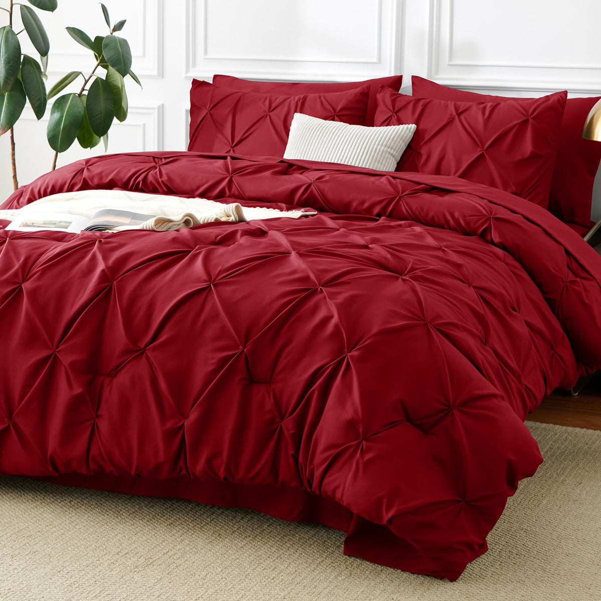 CozyLux queen comforter set with pinch-pleat detail for elegant bedroom decor.