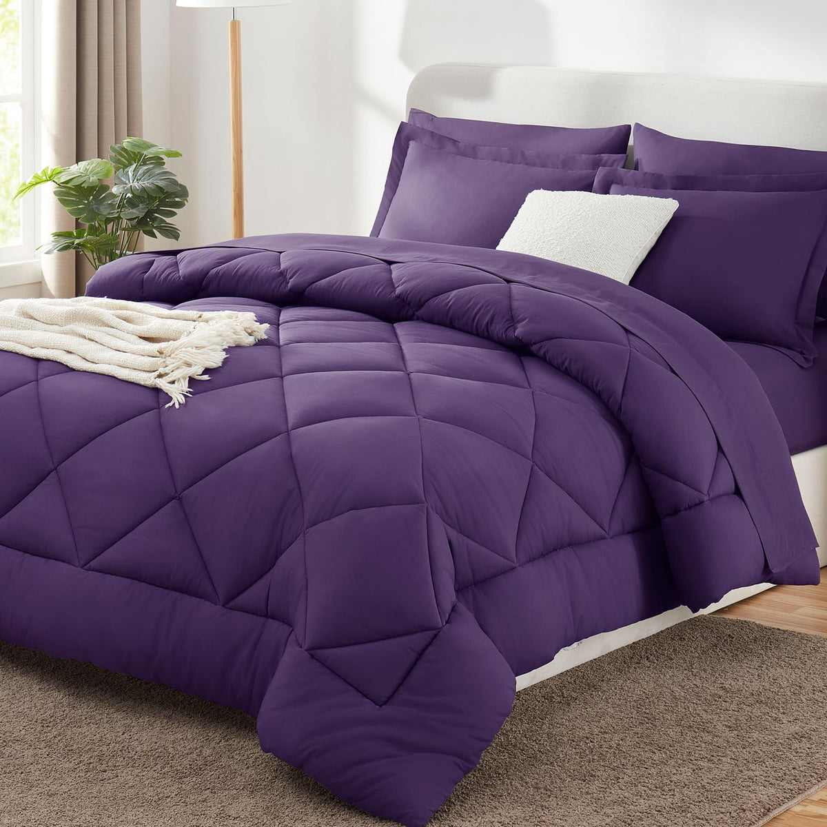 CozyLux queen purple comforter provides breathable warmth for year round comfort