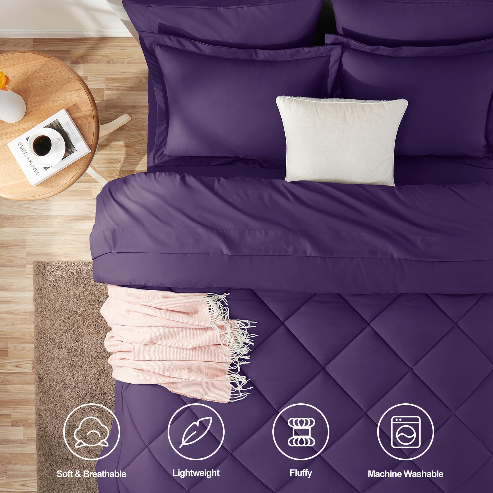 CozyLux purple fitted sheet with deep pockets fits up to 14 inches securely