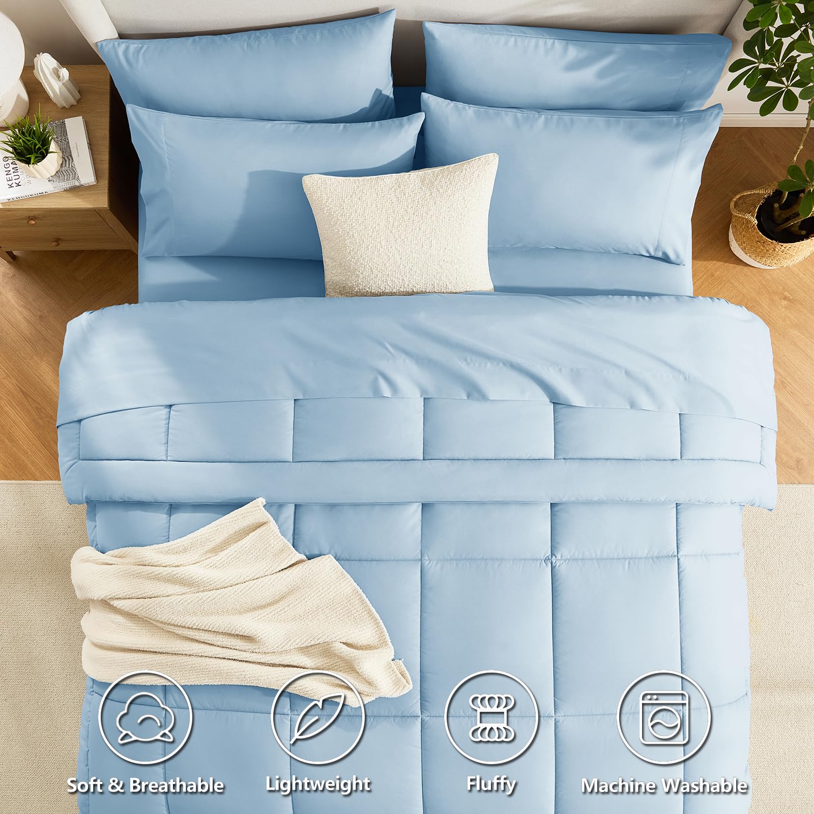 CozyLux quilted stitching close-up on baby blue comforter