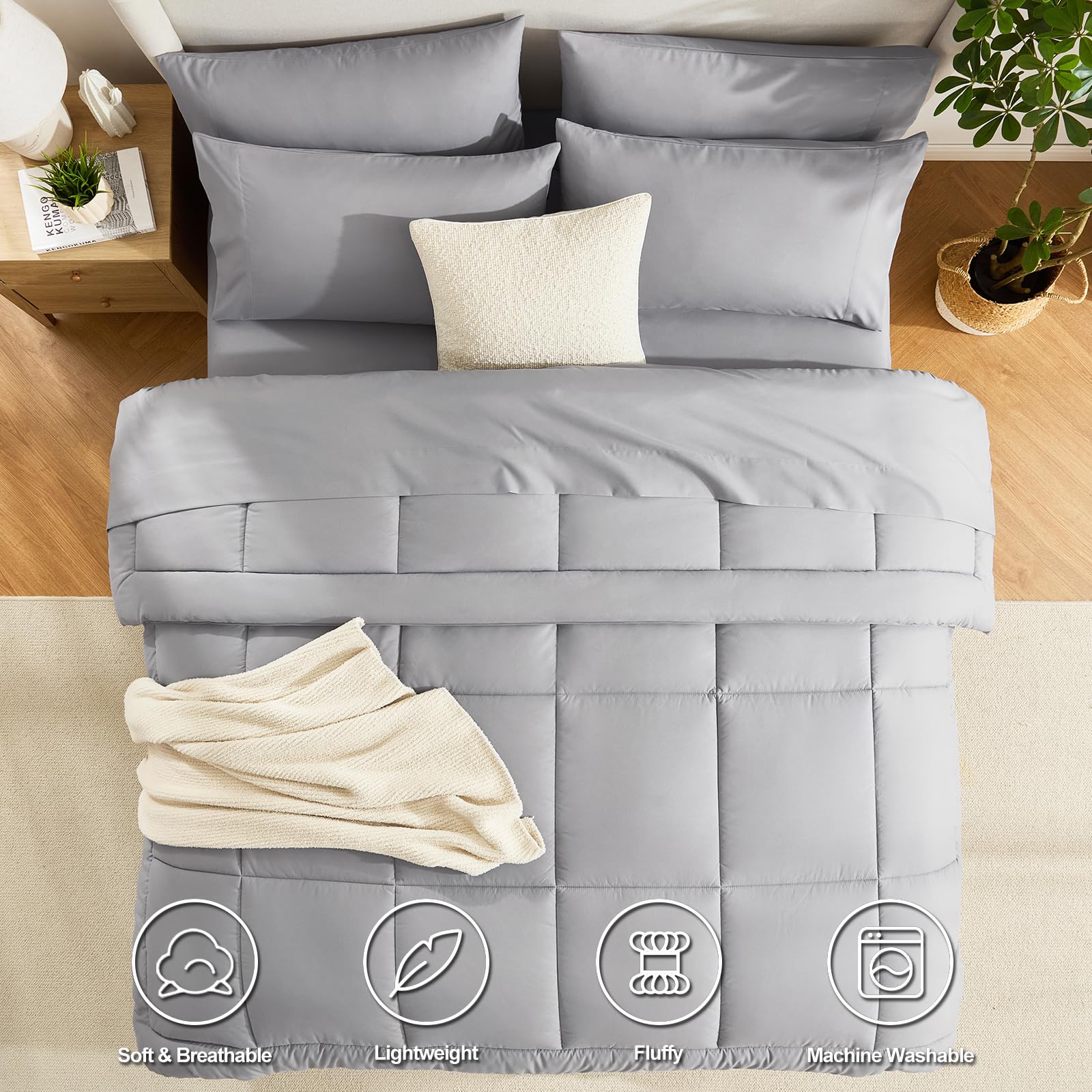CozyLux queen comforter stitch-detail showing durable box stitching.