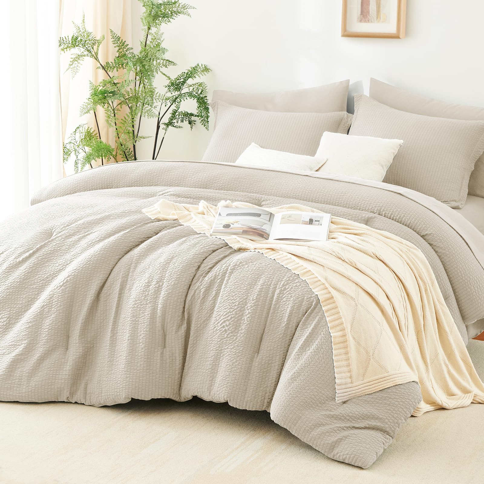 CozyLux queen comforter front view shows lightweight warmth and striped texture.