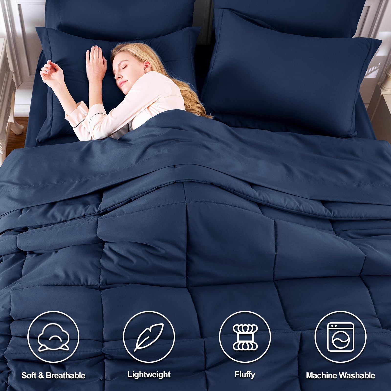 CozyLux queen flat sheet navy blue adds breathable, easy-care bedding