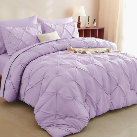 CozyLux queen lavender pinch-pleat comforter close-up showing texture.