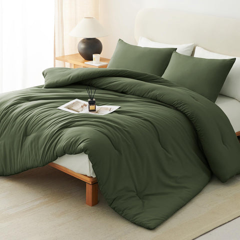 CozyLux Queen Olive Green Comforter close-up shows plush microfiber and soft texture