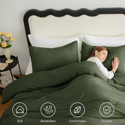 CozyLux Queen Olive Green corner ties prevent duvet shifting