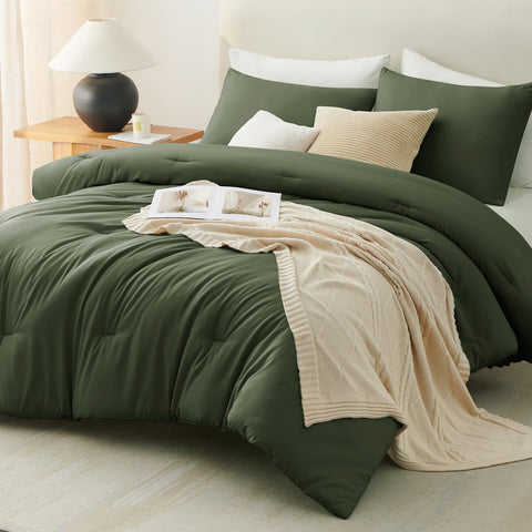CozyLux Queen Olive Green fabric texture highlights breathable microfiber