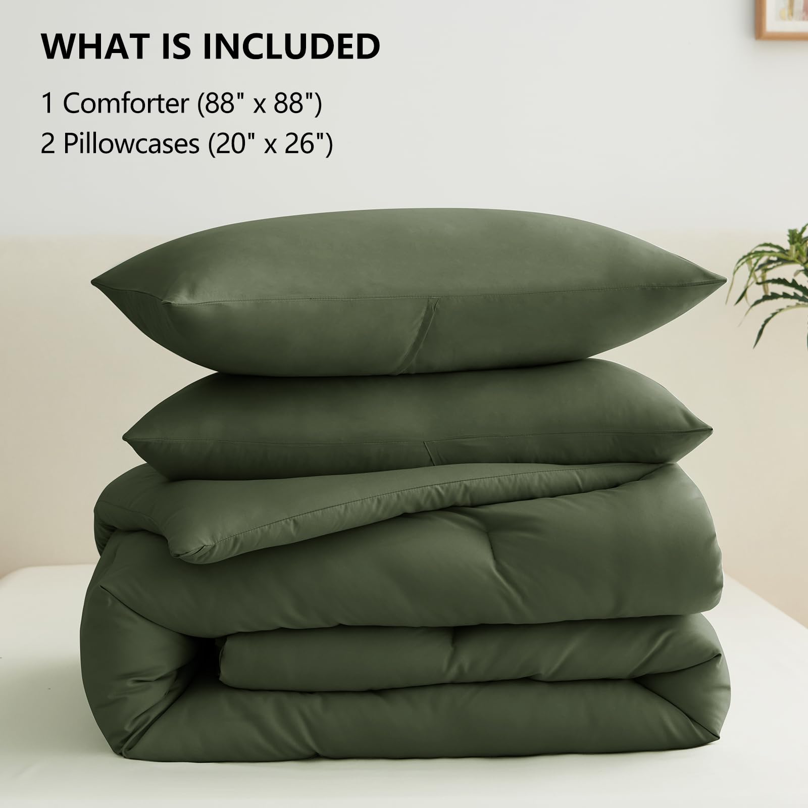 CozyLux Queen Olive Green pillowcases complete the coordinated bedding look