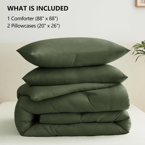 CozyLux Queen Olive Green pillowcases complete the coordinated bedding look