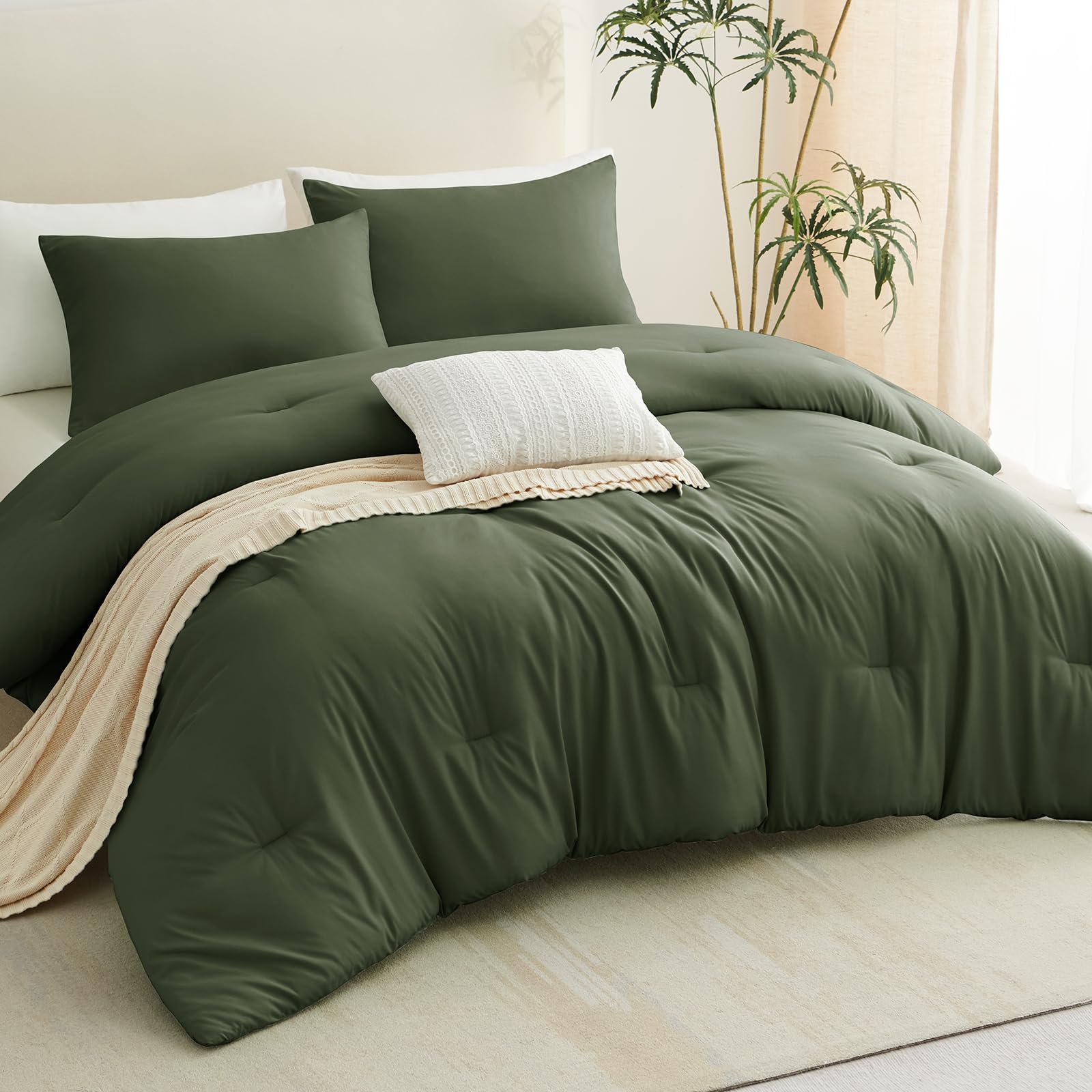 CozyLux Queen Olive Green room ambiance shows versatile bedroom style