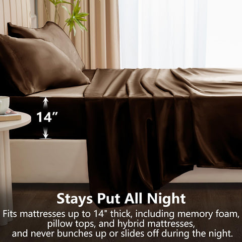 CozyLux satin sheets ambient bedroom scene showcases luxurious look at an affordable price.