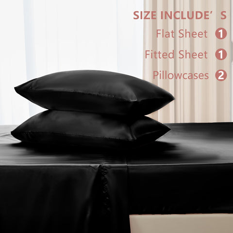 CozyLux satin sheets bedroom scene in black bed.