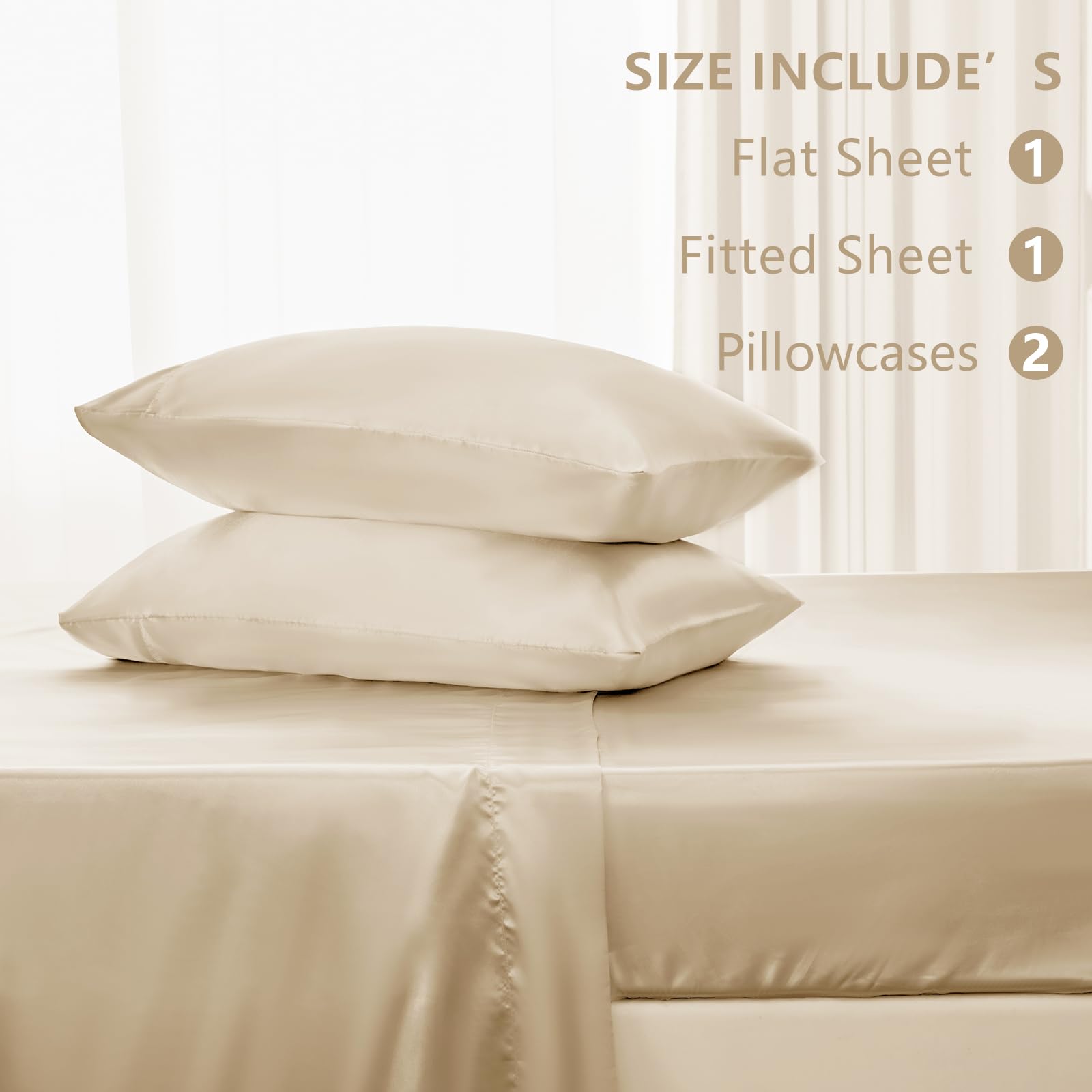 CozyLux satin sheet set on a champagne bed enhances luxury vibe