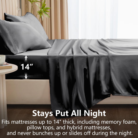 CozyLux satin sheets queen dark grey fabric with rich color and luxurious look