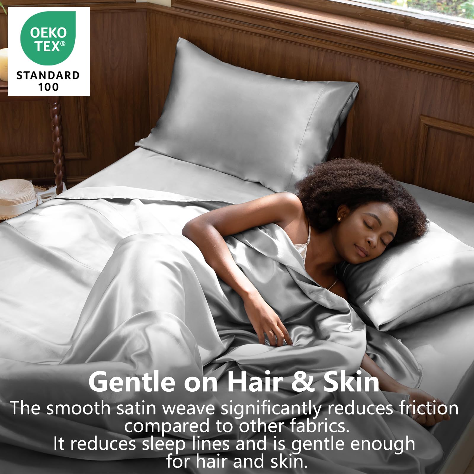 CozyLux satin queen fitted sheet hugs the mattress for secure, overnight stay-put.