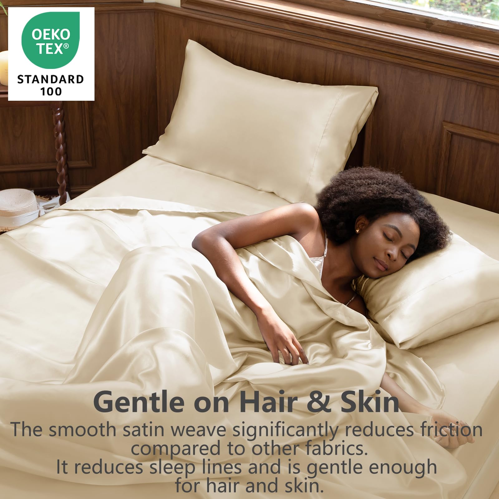 CozyLux satin fitted sheet hugs mattress for secure, smooth nights