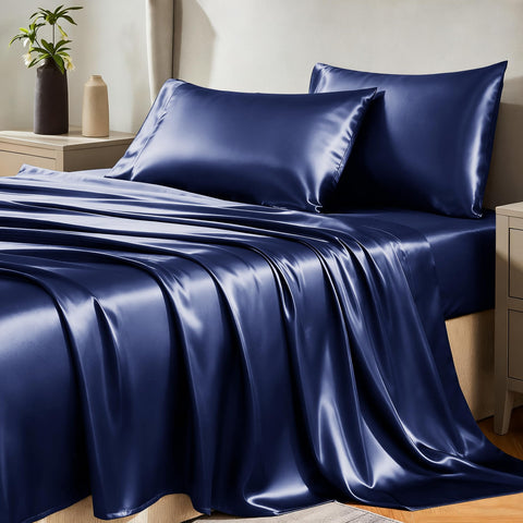 CozyLux satin queen fitted sheet offers a silky glide and secure fit.