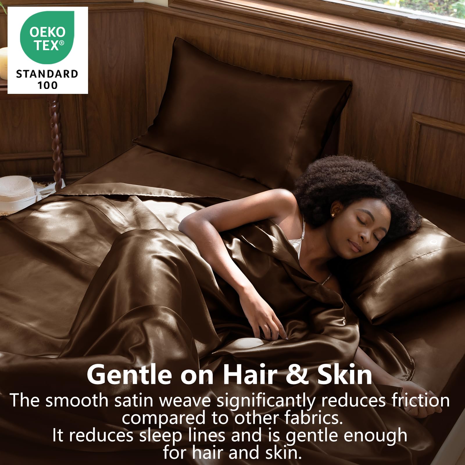 CozyLux satin sheets queen flat closeup highlights ultra-smooth surface for gentle skin.