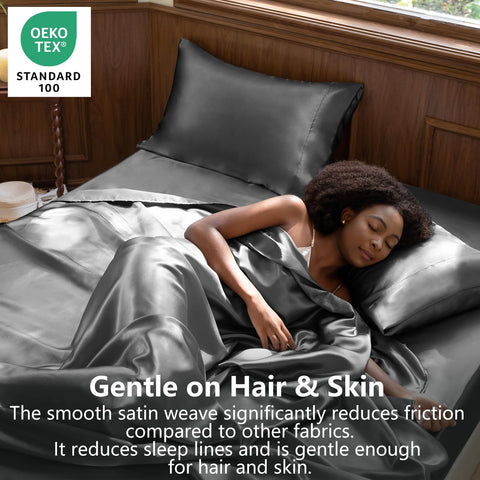 CozyLux satin sheets queen flat sheet smooth finish for effortless sleep