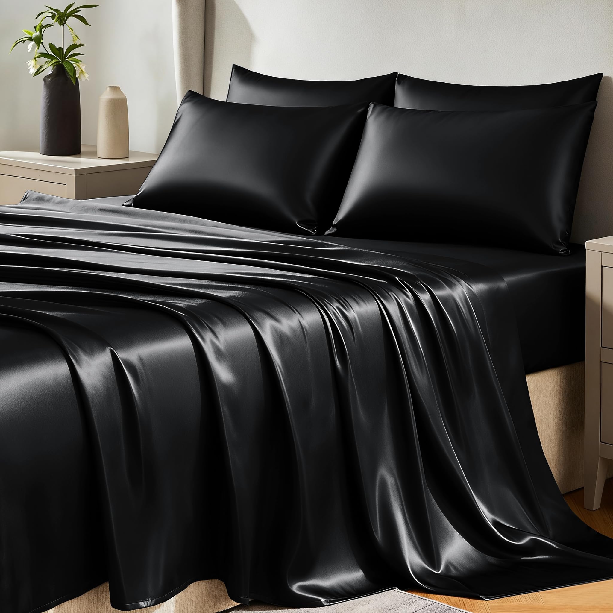 CozyLux satin queen flat sheet shows silky-smooth surface for luxurious sleep