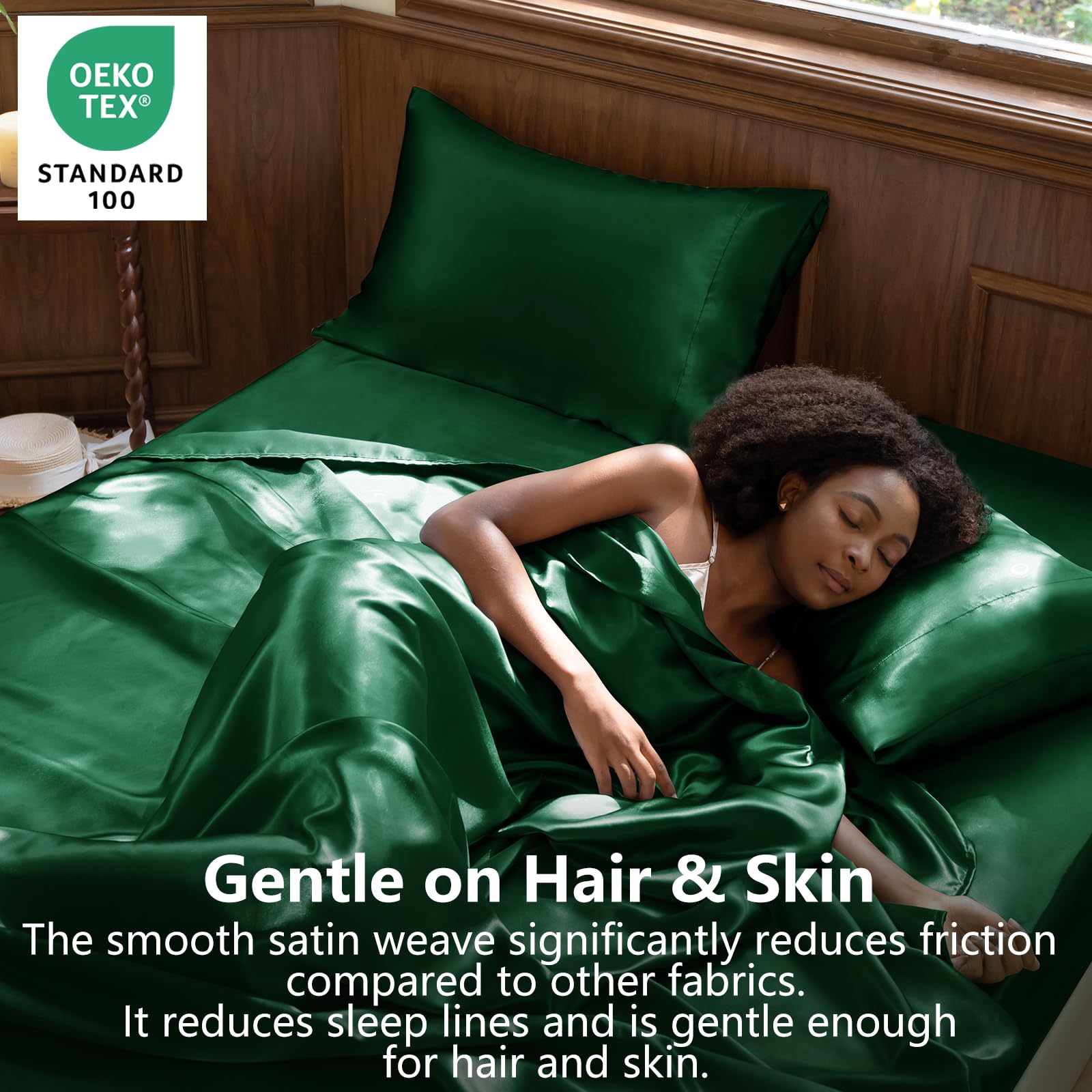 CozyLux satin queen flat sheet draped over bed for a hotel-like top layer.
