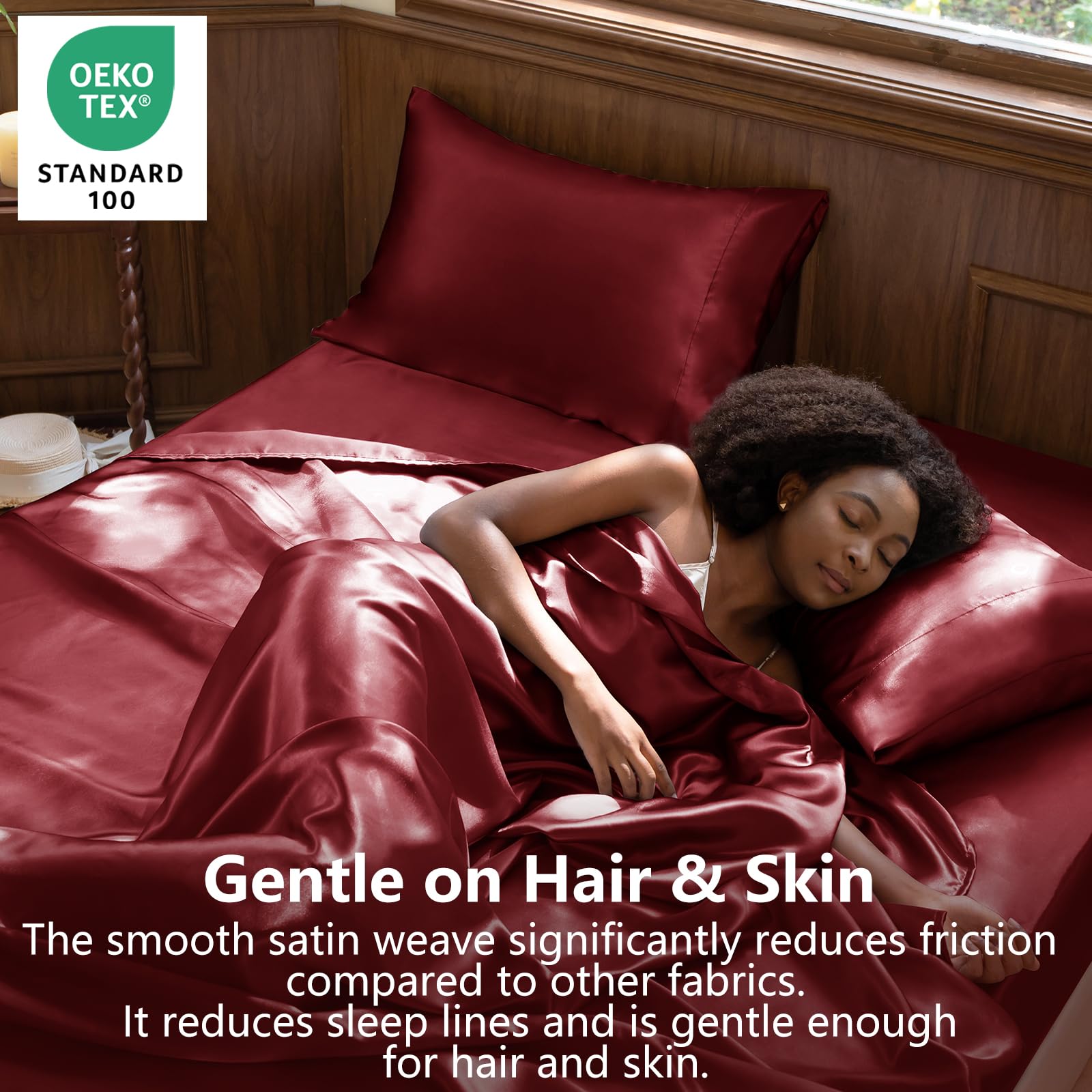 CozyLux satin sheets queen on bed display highlighting hotel-like elegance and soft drape