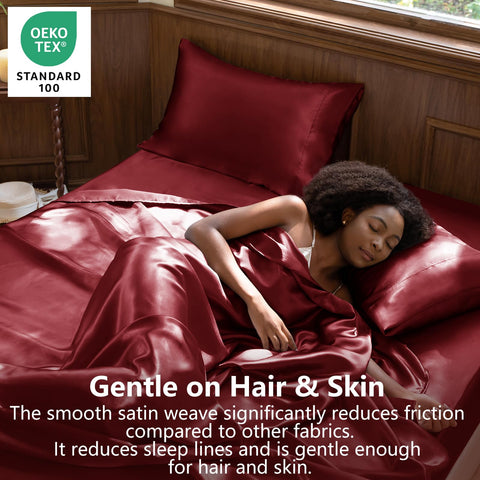 CozyLux satin sheets queen on bed display highlighting hotel-like elegance and soft drape
