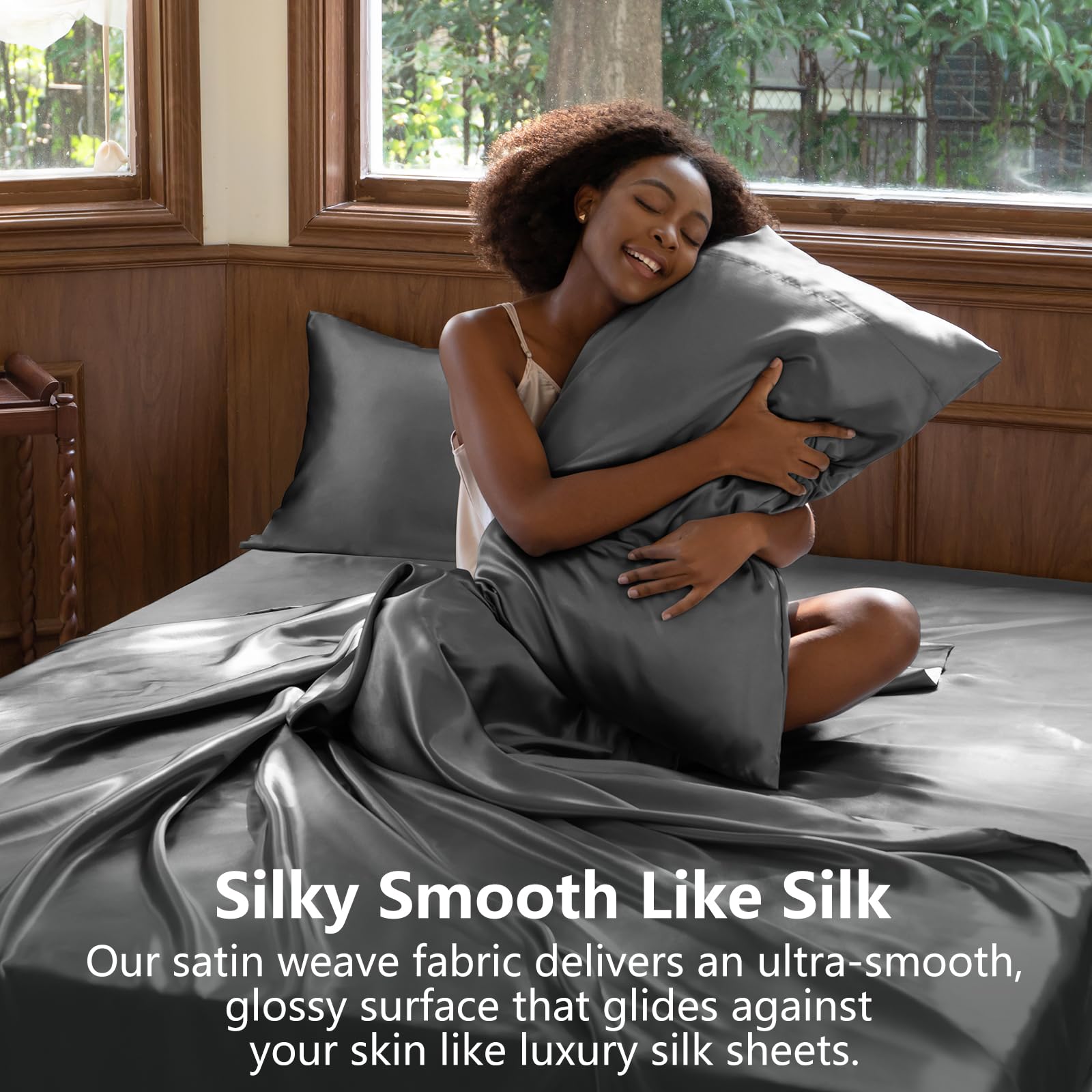 CozyLux satin sheets queen pillowcases soft touch reduce bedhead