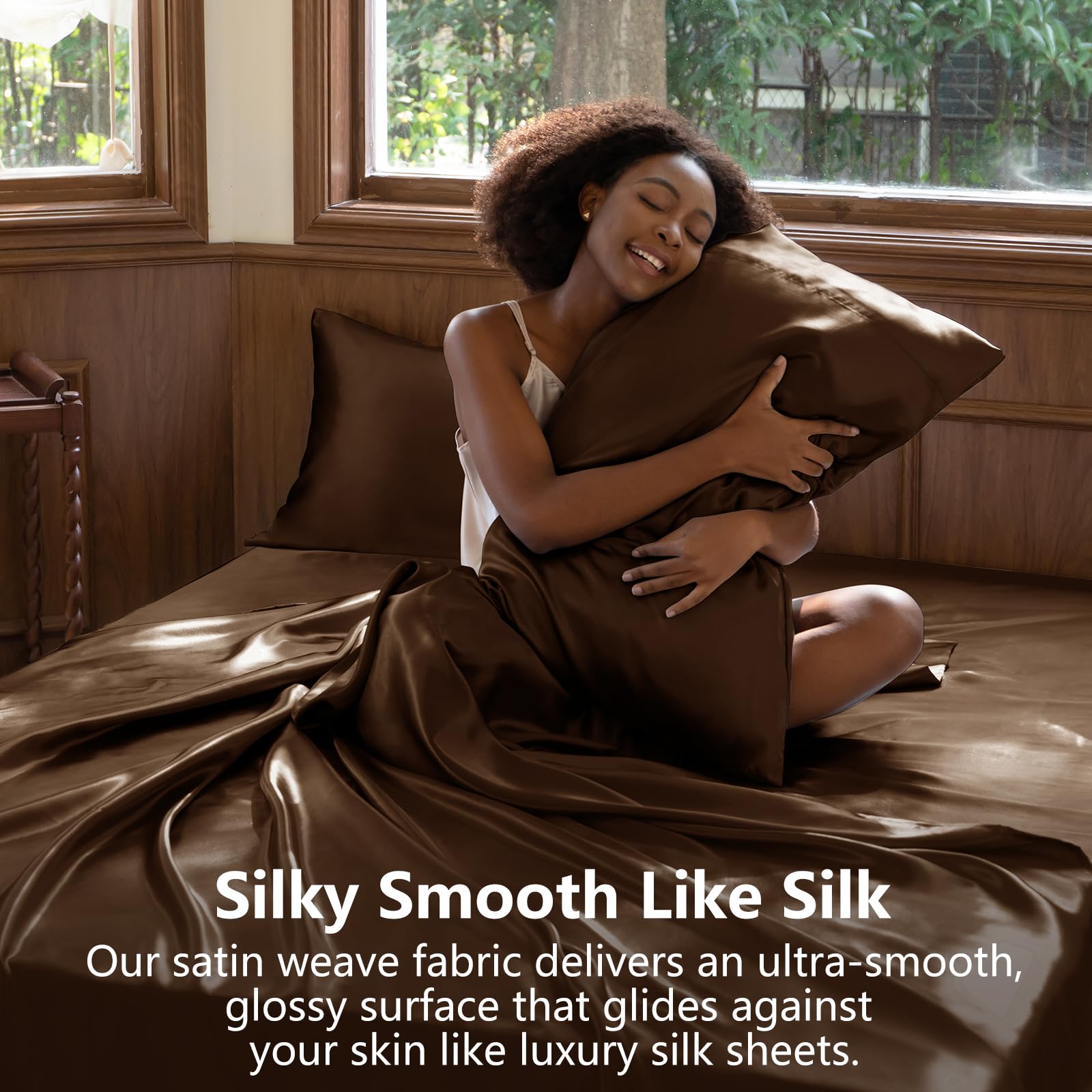 CozyLux satin sheets pillowcases soft closeup demonstrates hair-friendly sleep.