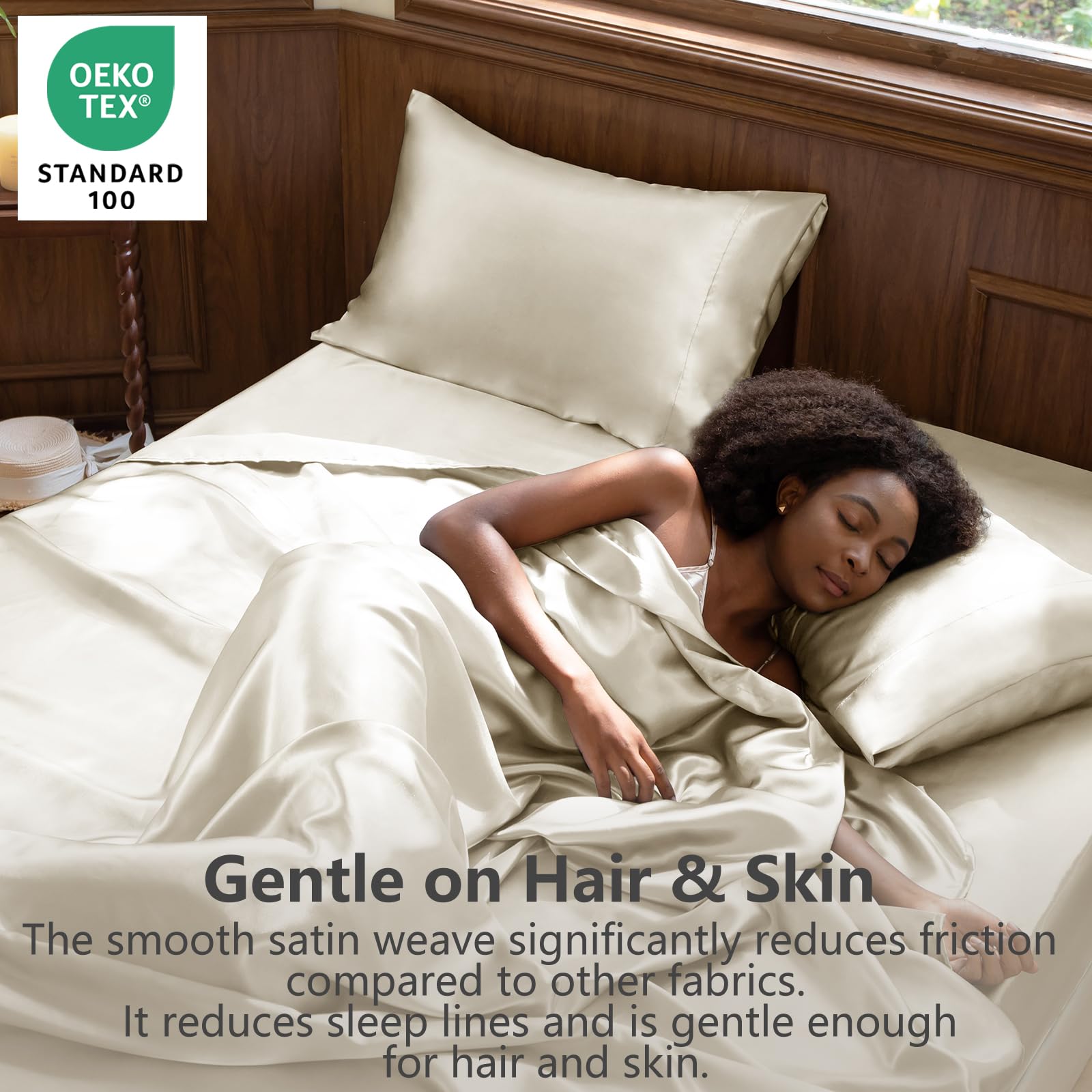 CozyLux satin sheets flat sheet displaying glossy weave and luxurious feel.