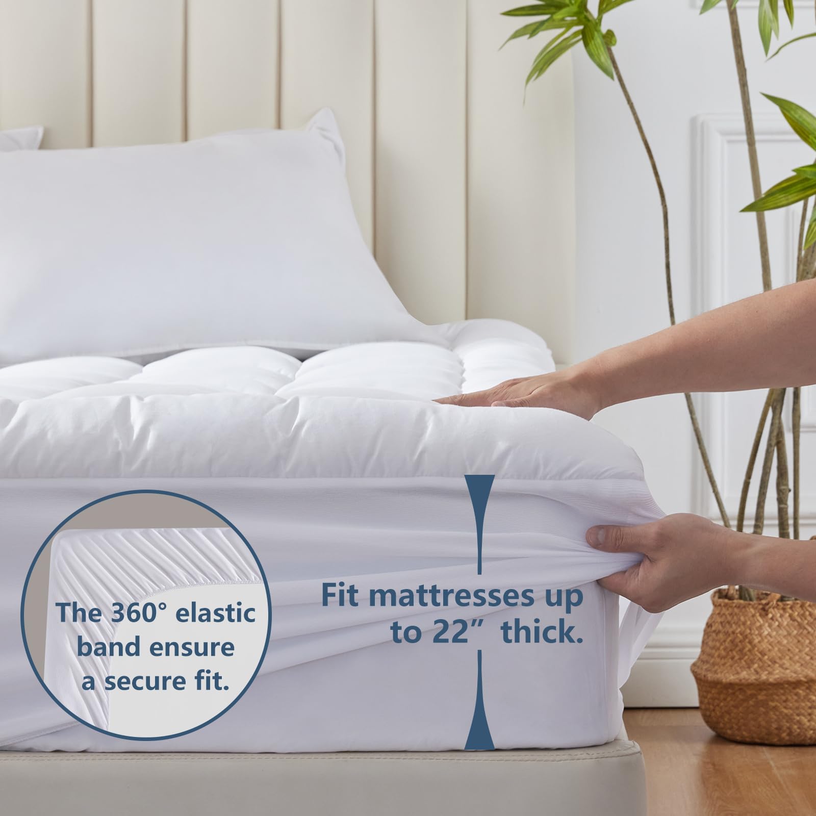 CozyLux Soft down-alternative fill boosts cozy mattress feel without feathers.