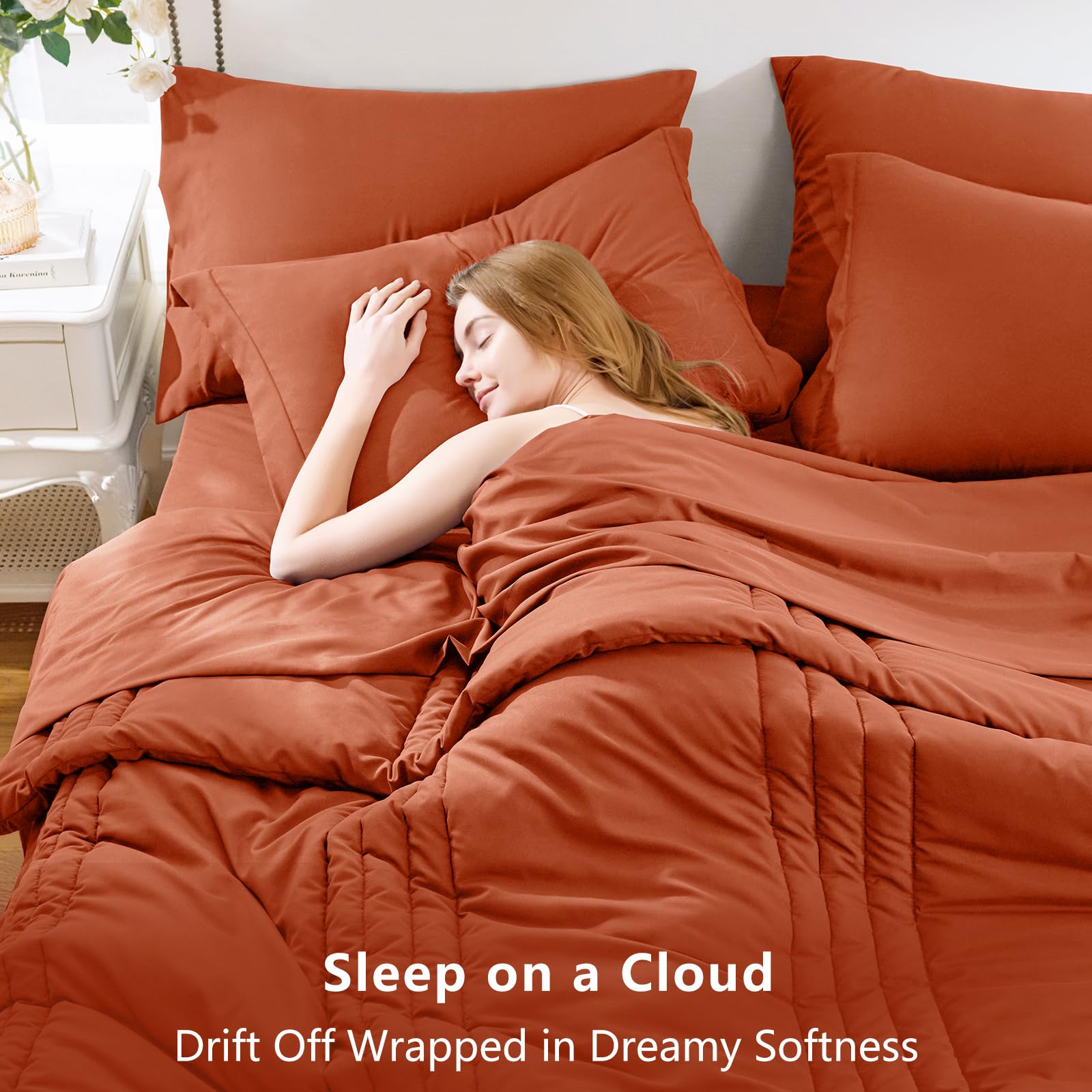 CozyLux striped bedding design in a warm terracotta tone.