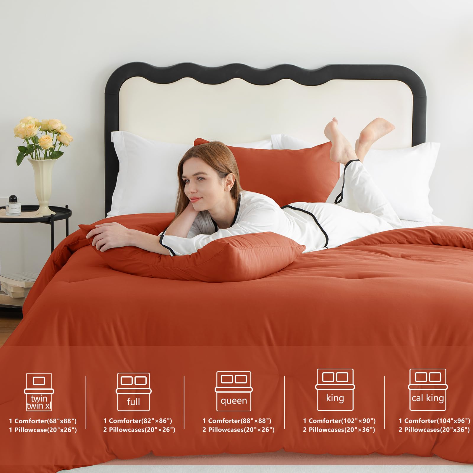 CozyLux Terracotta queen bed scene with warm, inviting bedding look.