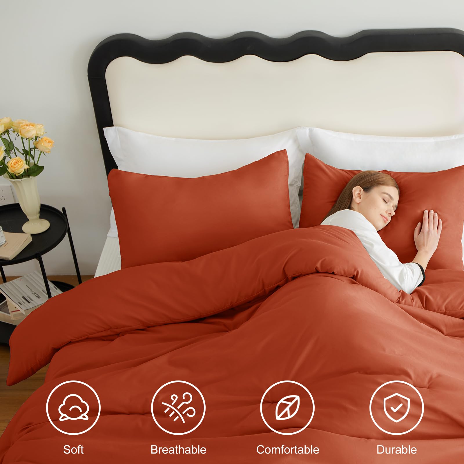 CozyLux Terracotta Queen comforter four corner ties prevent shifting.