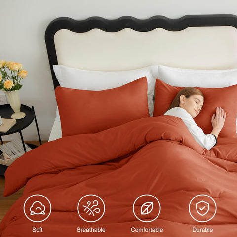 CozyLux Terracotta Queen comforter four corner ties prevent shifting.