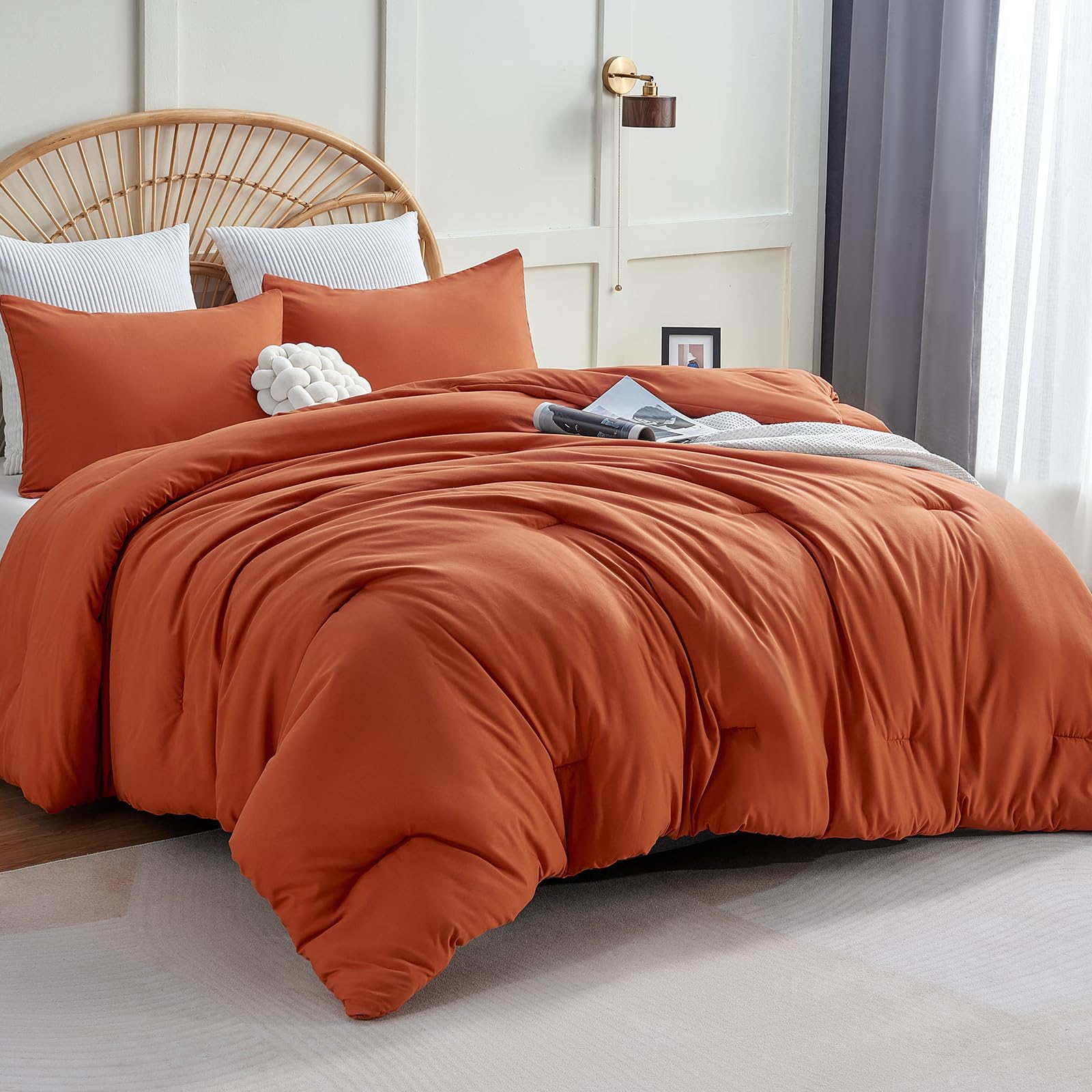CozyLux Terracotta Queen Comforter Set cover shows soft, breathable fabric for year-round comfort.