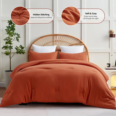 CozyLux Terracotta comforter stitching detail emphasizes durable hidden seams and staying-fill design.