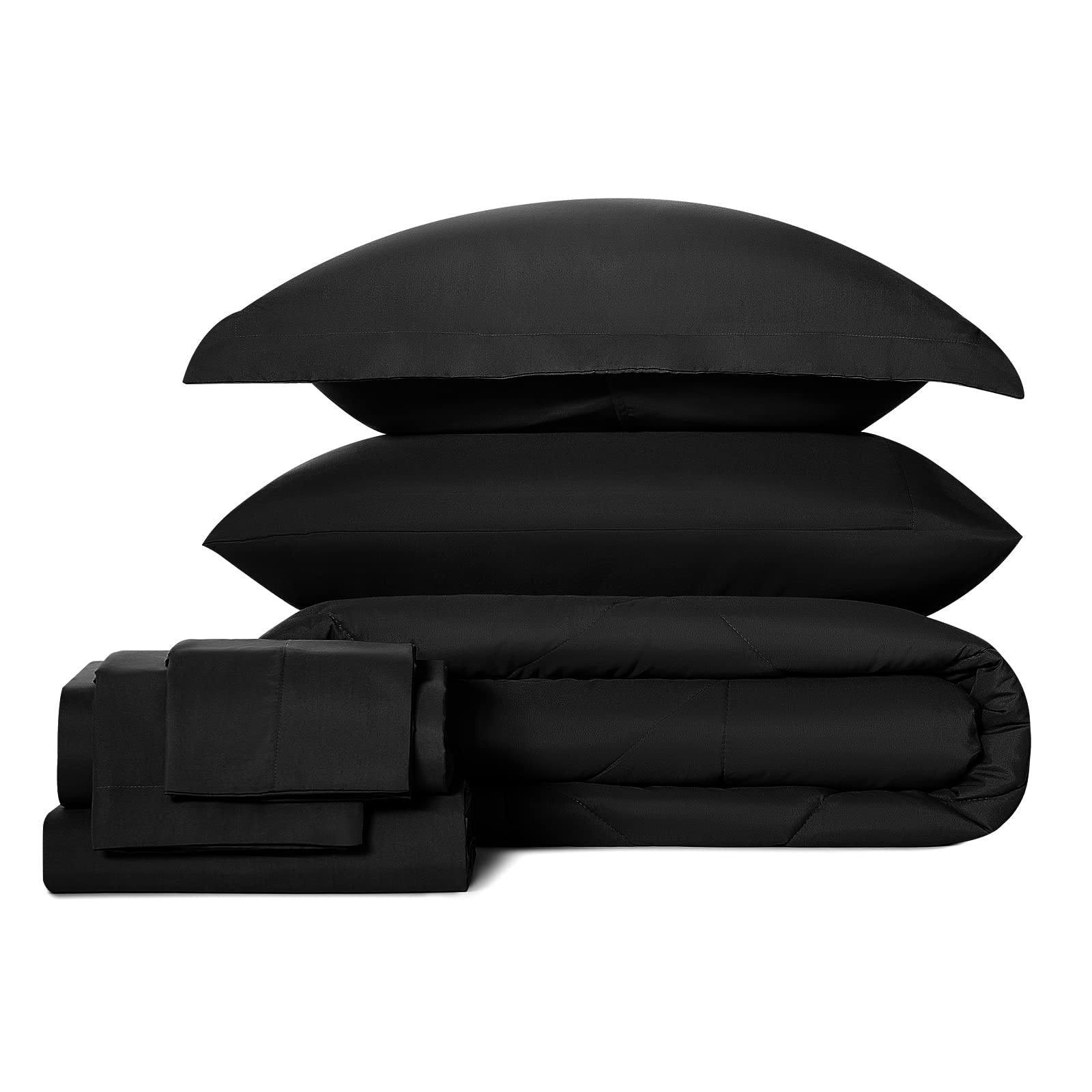 CozyLux Twin bedroom setup at night with black bedding for all-season coziness