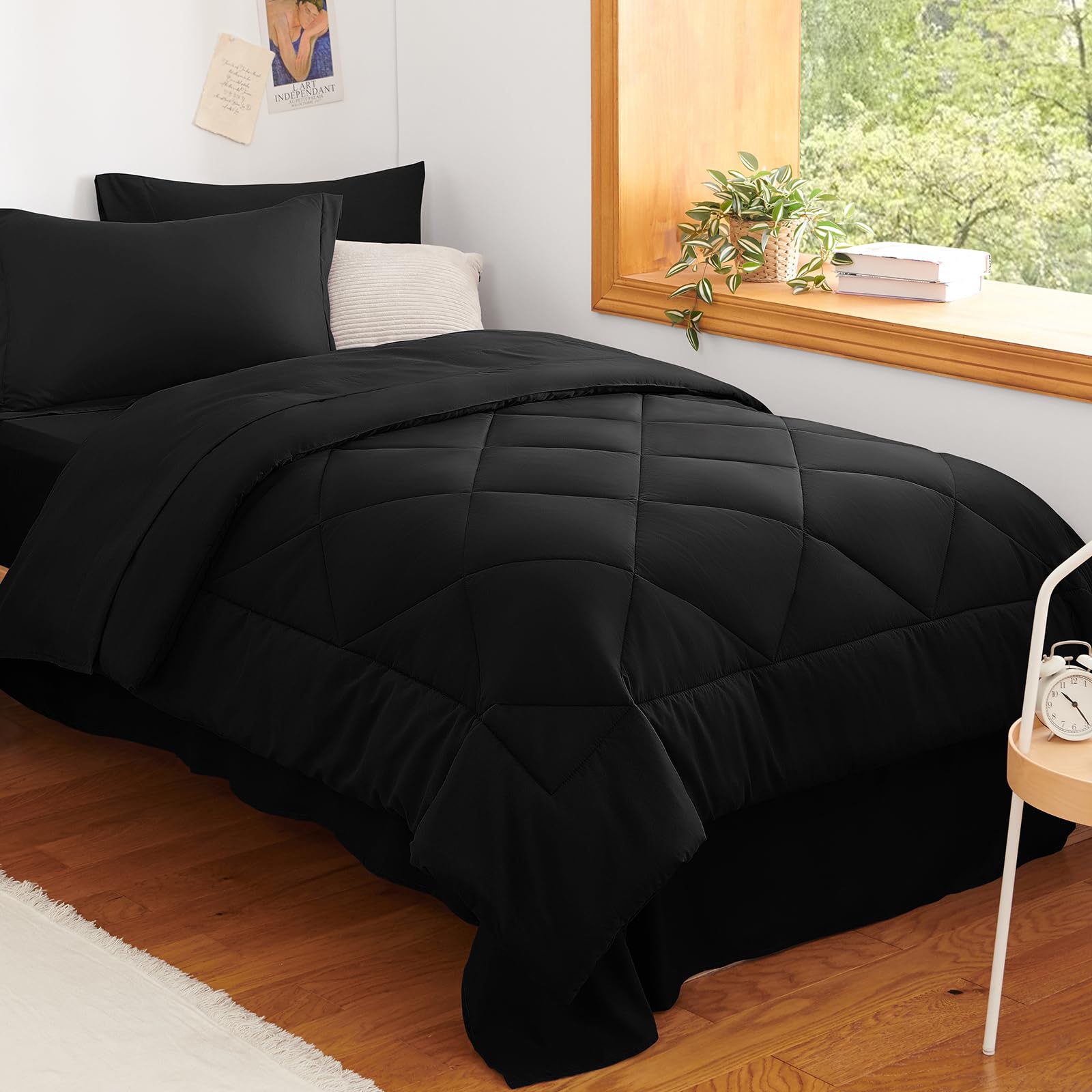 CozyLux Twin black comforter set displayed full for a bold bedroom look