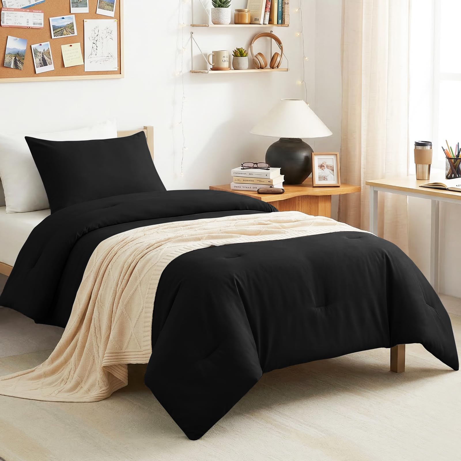 CozyLux twin comforter black fabric close-up showing ultra-soft microfiber for cozy nights