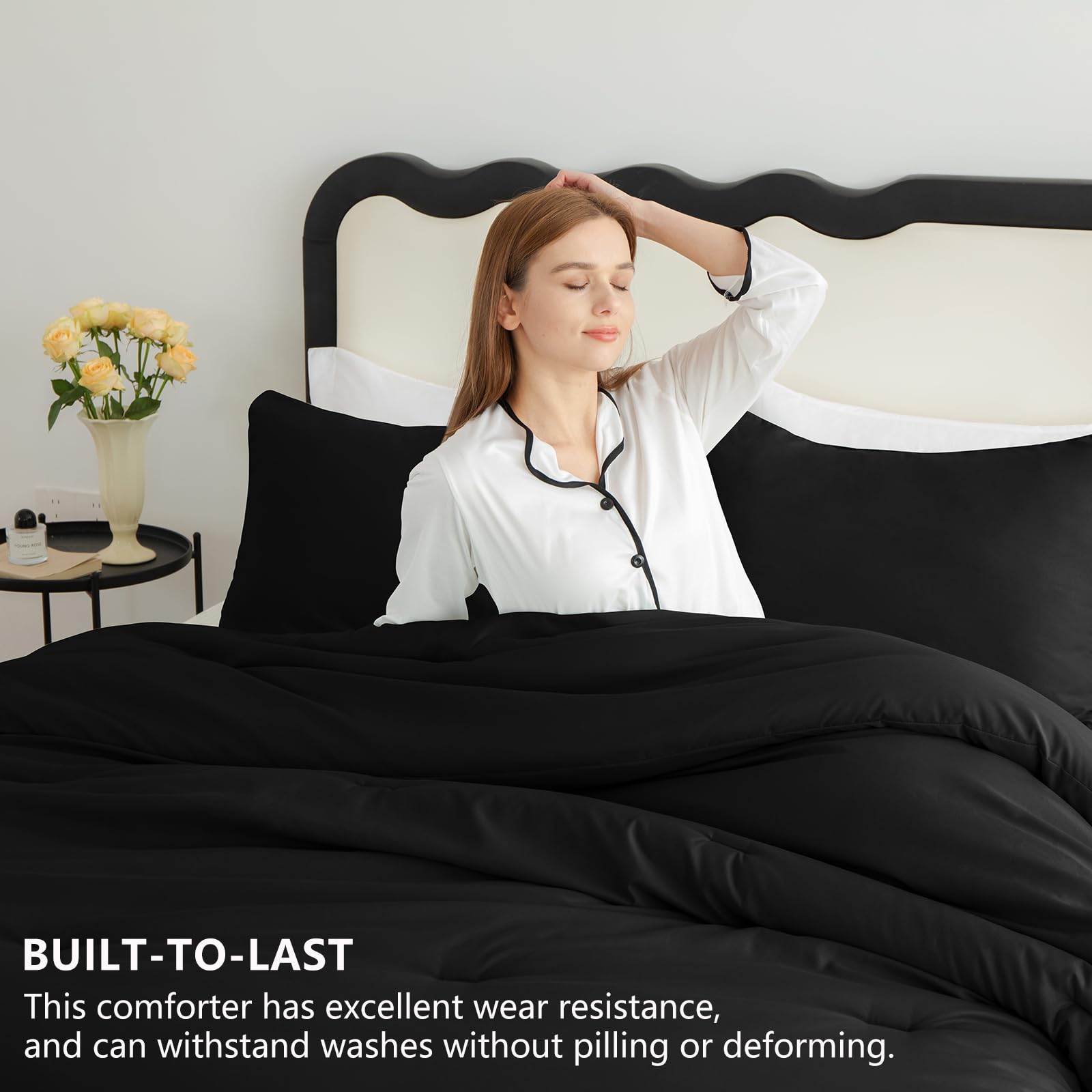 CozyLux twin comforter black corner-tabs detail highlighting secure corners for tidy bedding