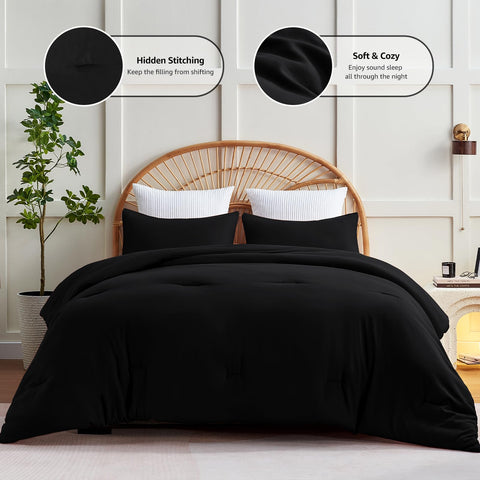 CozyLux twin comforter black puffed look demonstrates plush warmth and loft