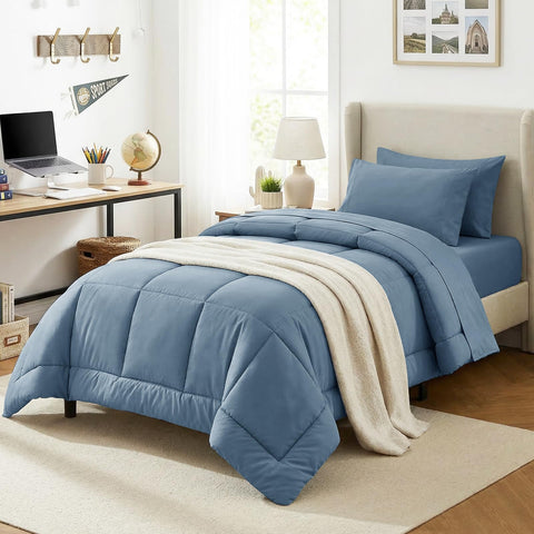 CozyLux twin comforter set in dusty blue with soft microfiber warmth.