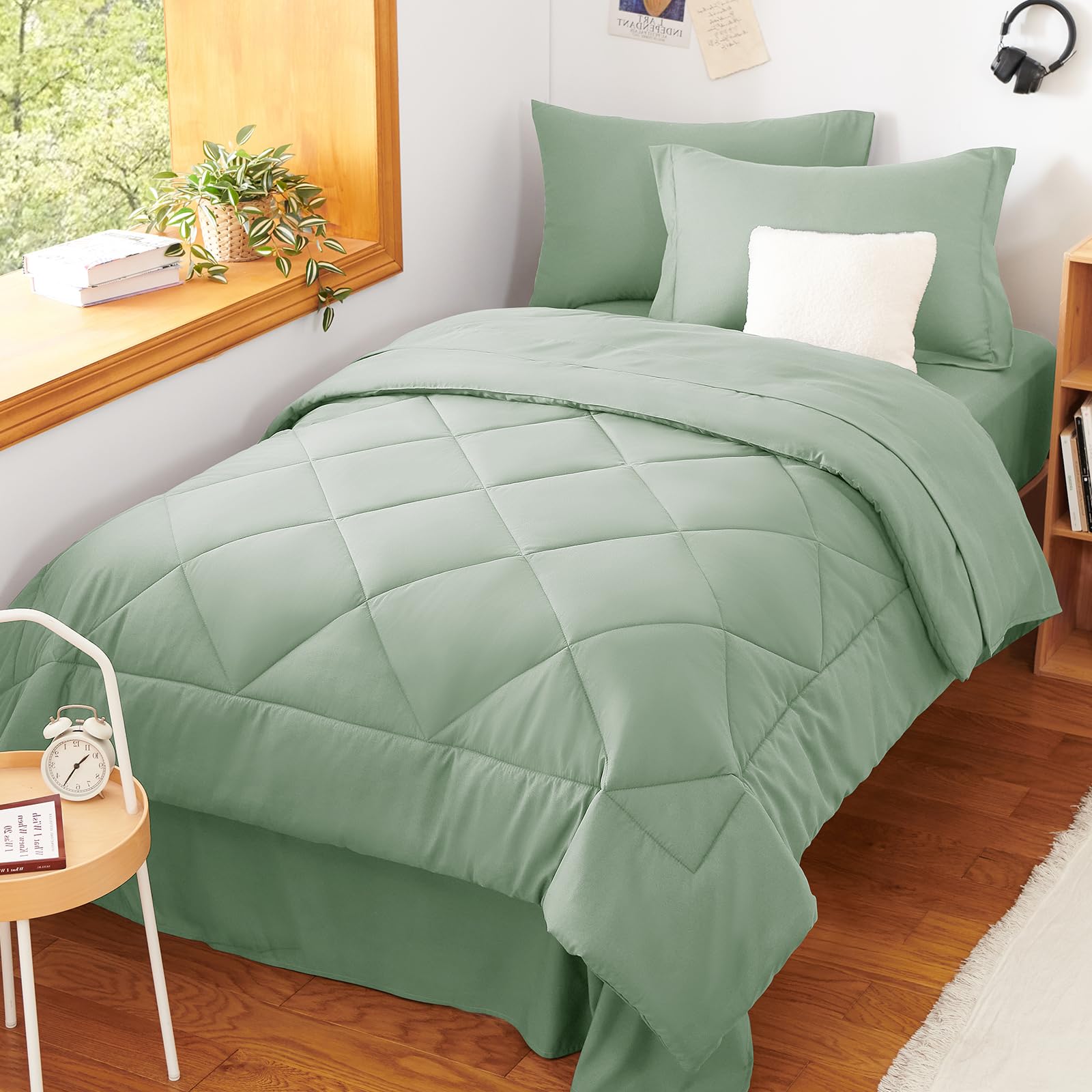 CozyLux bed on sage green set demonstrates versatile room styling