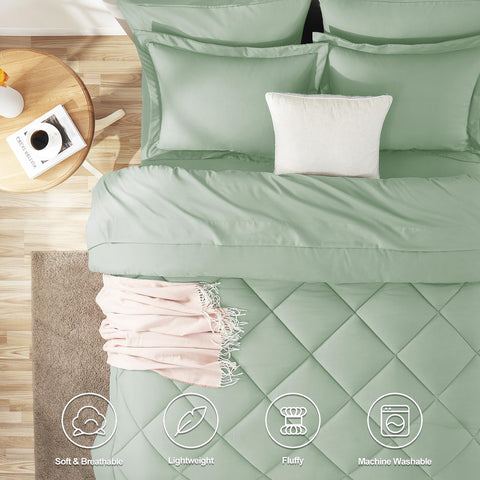 CozyLux twin comforter close-up emphasizes soft microfiber and sage color