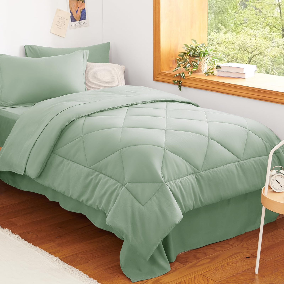 CozyLux twin comforter set sage green packaging shown for dorm setup