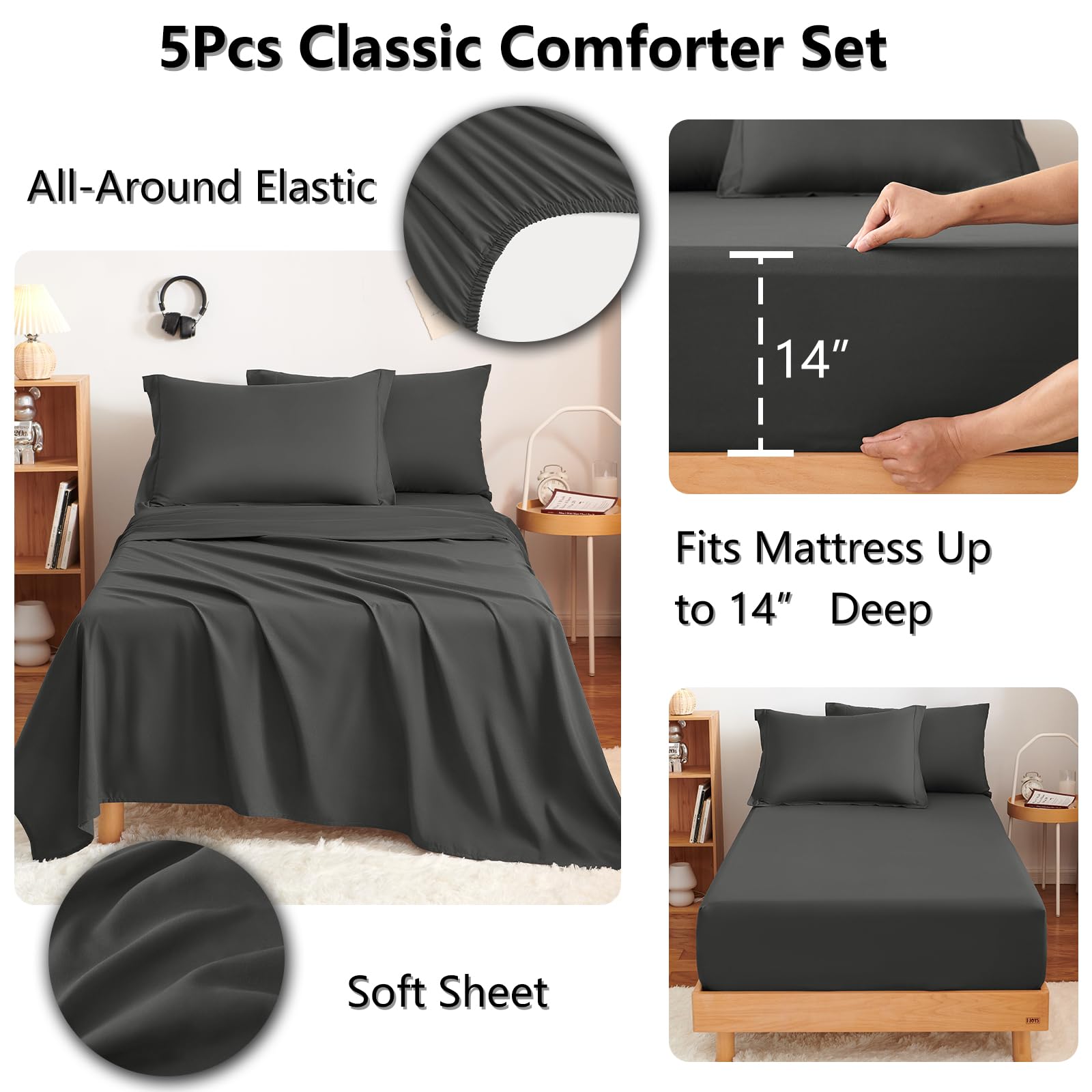 CozyLux twin pillowcase dark grey for soft, skin-friendly care.