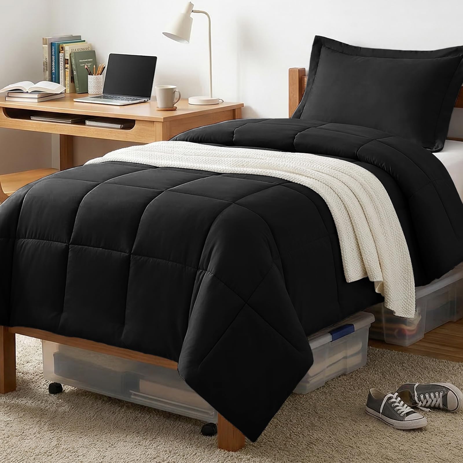 CozyLux twin-xl black comforter with soft microfiber for all-season comfort.