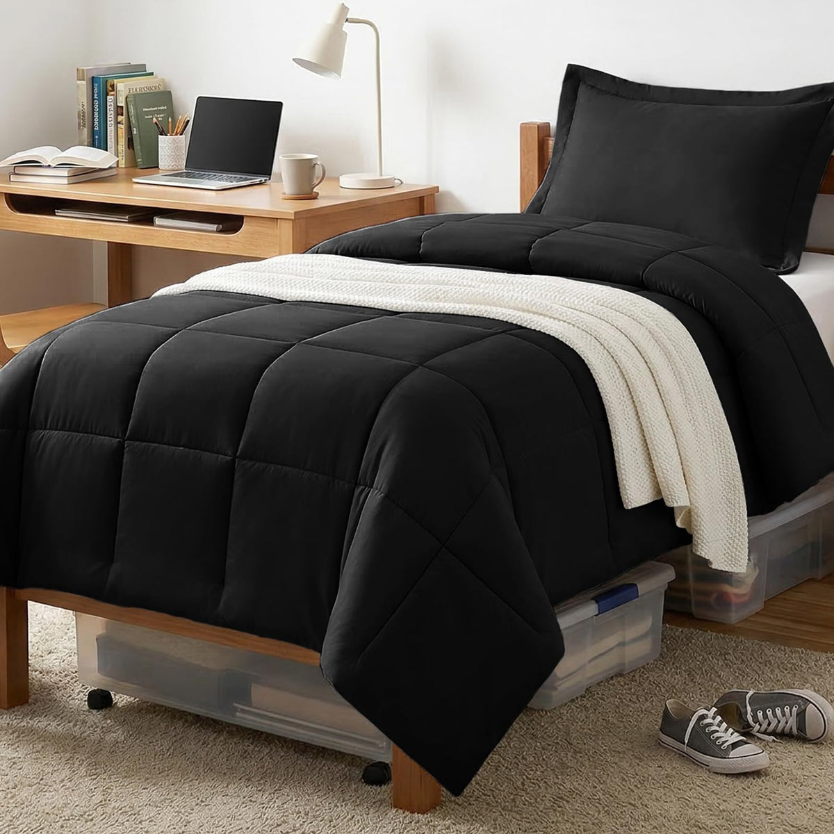 CozyLux twin-xl black comforter with soft microfiber for all-season comfort.